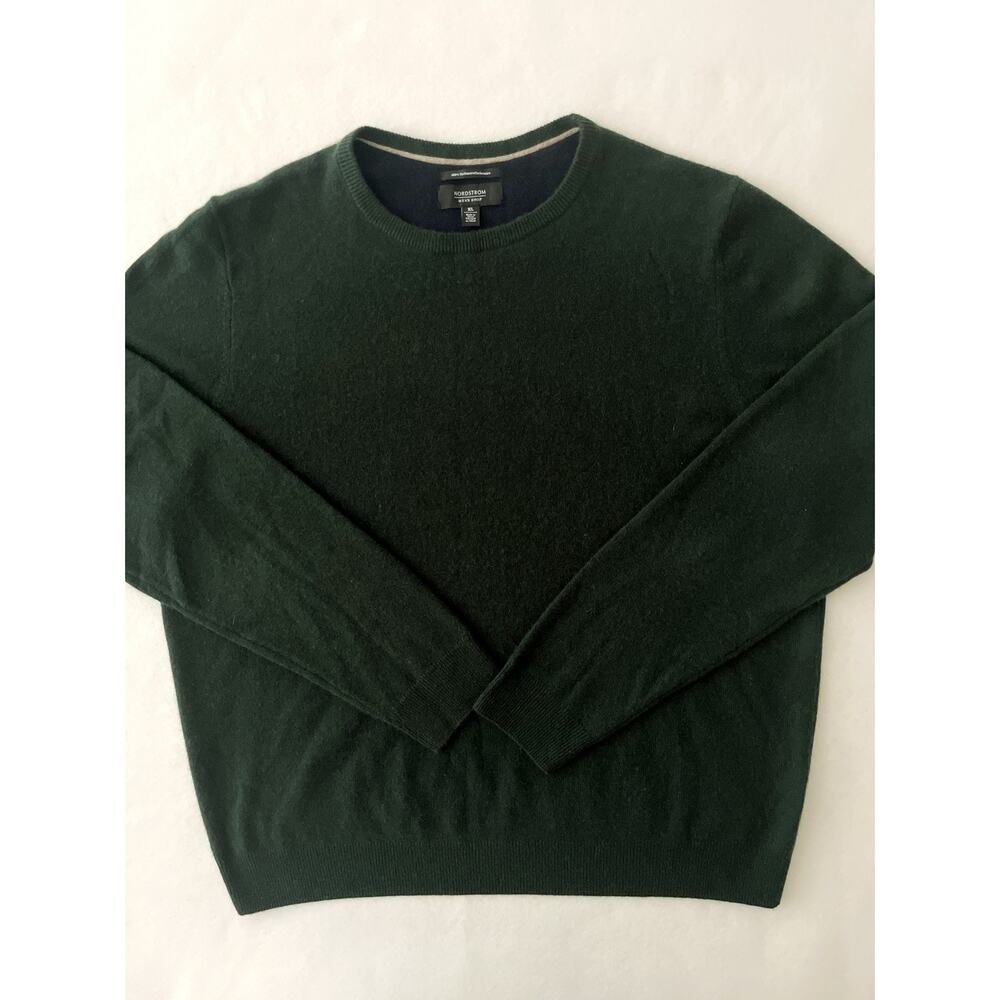 Nordstrom Men's Shop Sweater Men XL Green 100% Cashmere Crew Neck Pullover Knit